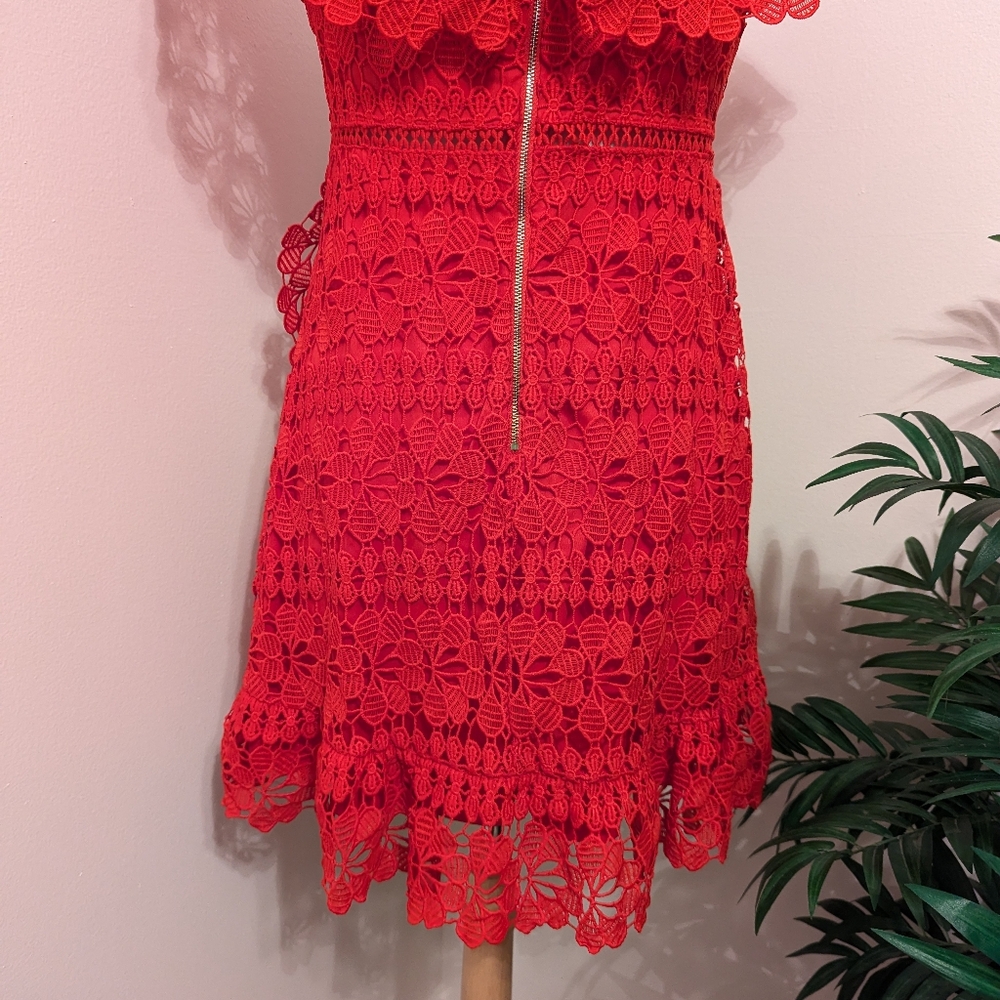 Lulu's Frill and Grace Lace Off The Shoulder Mini Dress Red XL - Picture 7 of 8